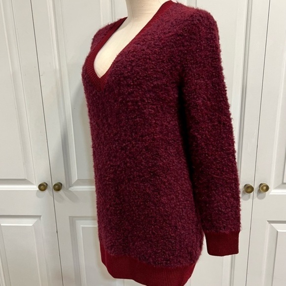 J. Crew Boucle Burgundy Red Boucle V Neck Sweater - Picture 10 of 15